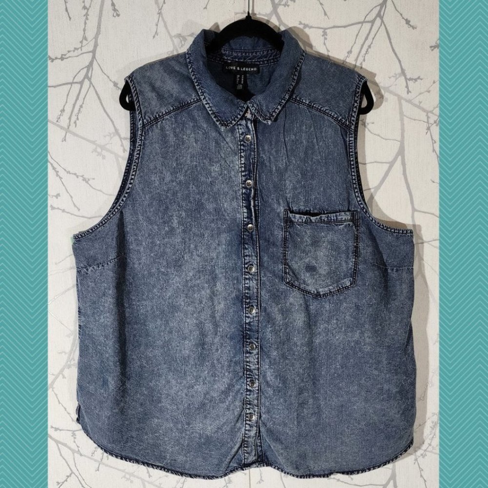 Love & Legend Acid Wash Tencel Sleeveless Tunic Shirt